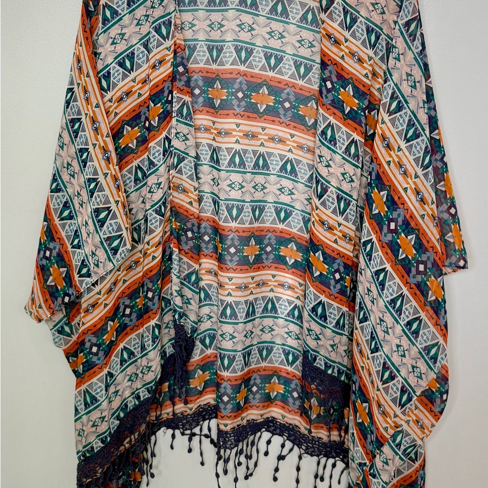 Bohemian Multicolor Kimono with Fringe